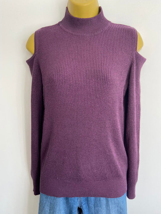 F&F by Tesco's Size 12 Purple Sparkle Ribbed Open-Shoulder Jumper Festive