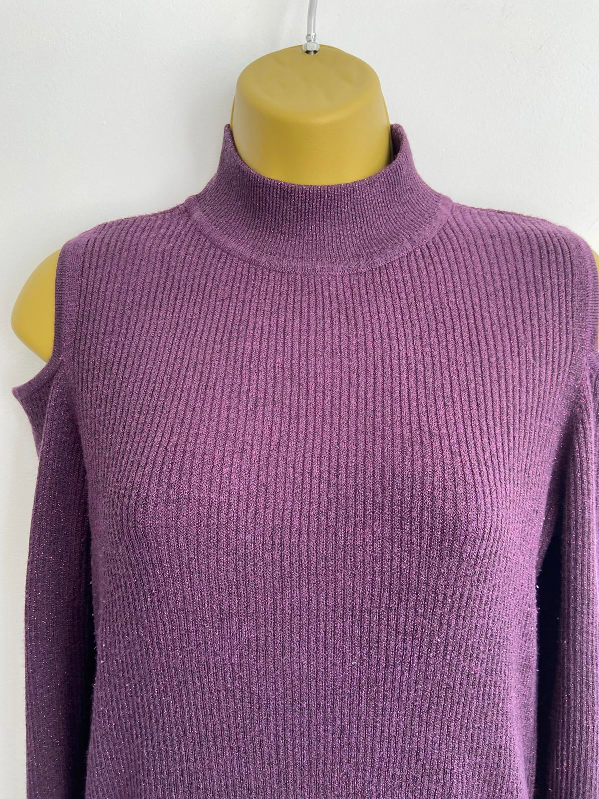 F&F by Tesco's Size 12 Purple Sparkle Ribbed Open-Shoulder Jumper Festive