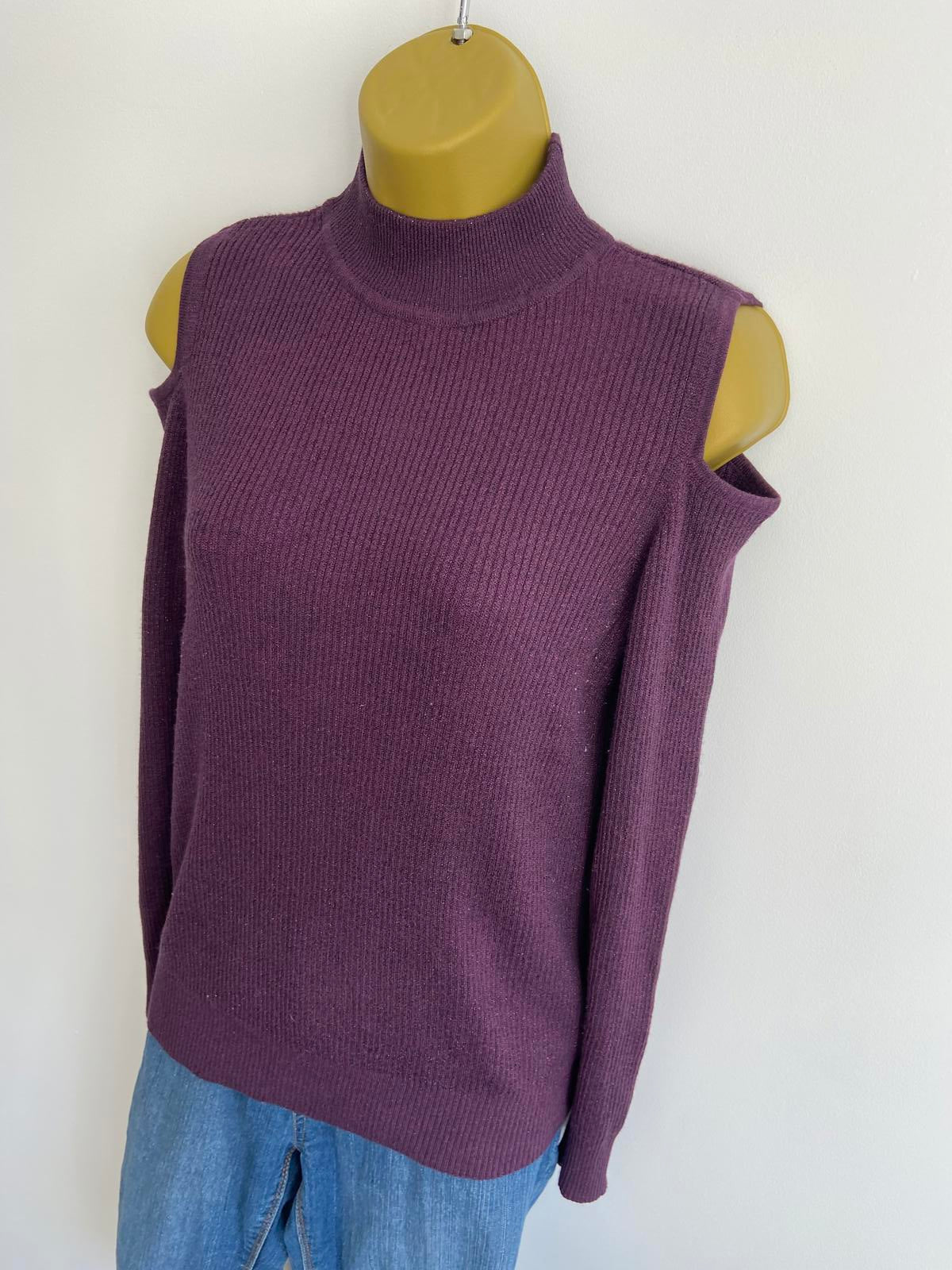 F&F by Tesco's Size 12 Purple Sparkle Ribbed Open-Shoulder Jumper Festive