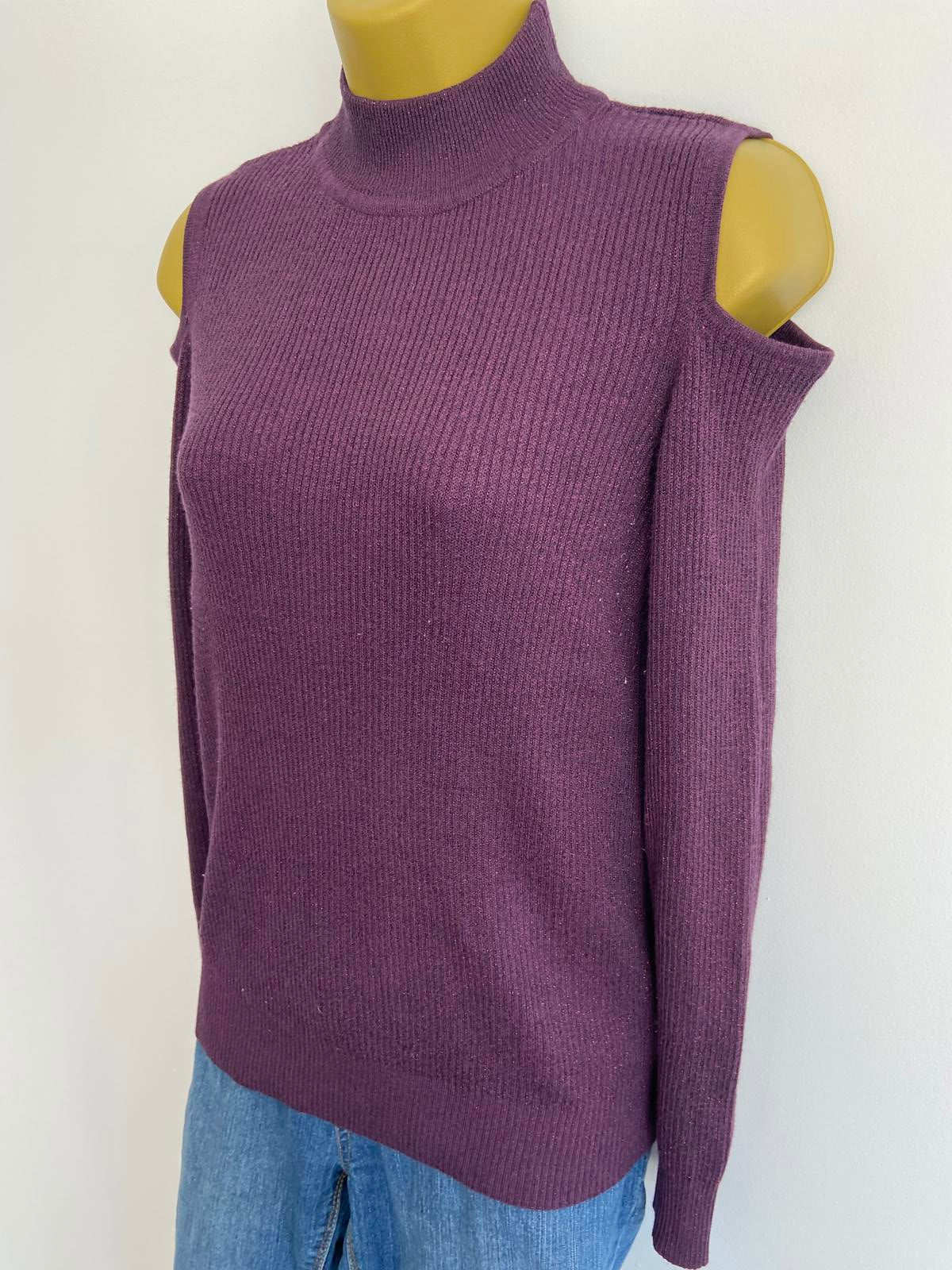 F&F by Tesco's Size 12 Purple Sparkle Ribbed Open-Shoulder Jumper Festive