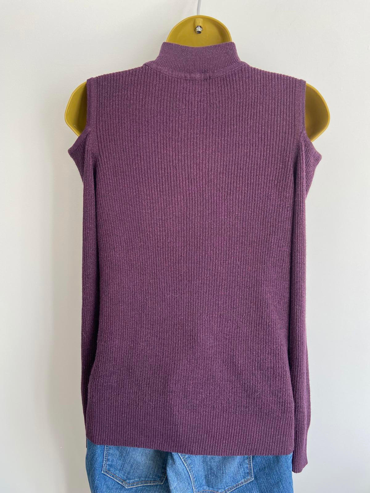 F&F by Tesco's Size 12 Purple Sparkle Ribbed Open-Shoulder Jumper Festive