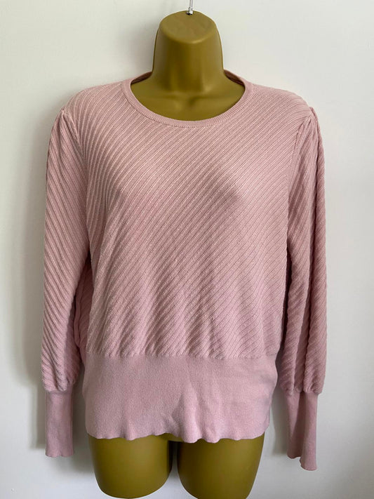 M&S Collection Size 18 Pink Diagonal Ribbed Knit Jumper Soft Long Sleeve Top