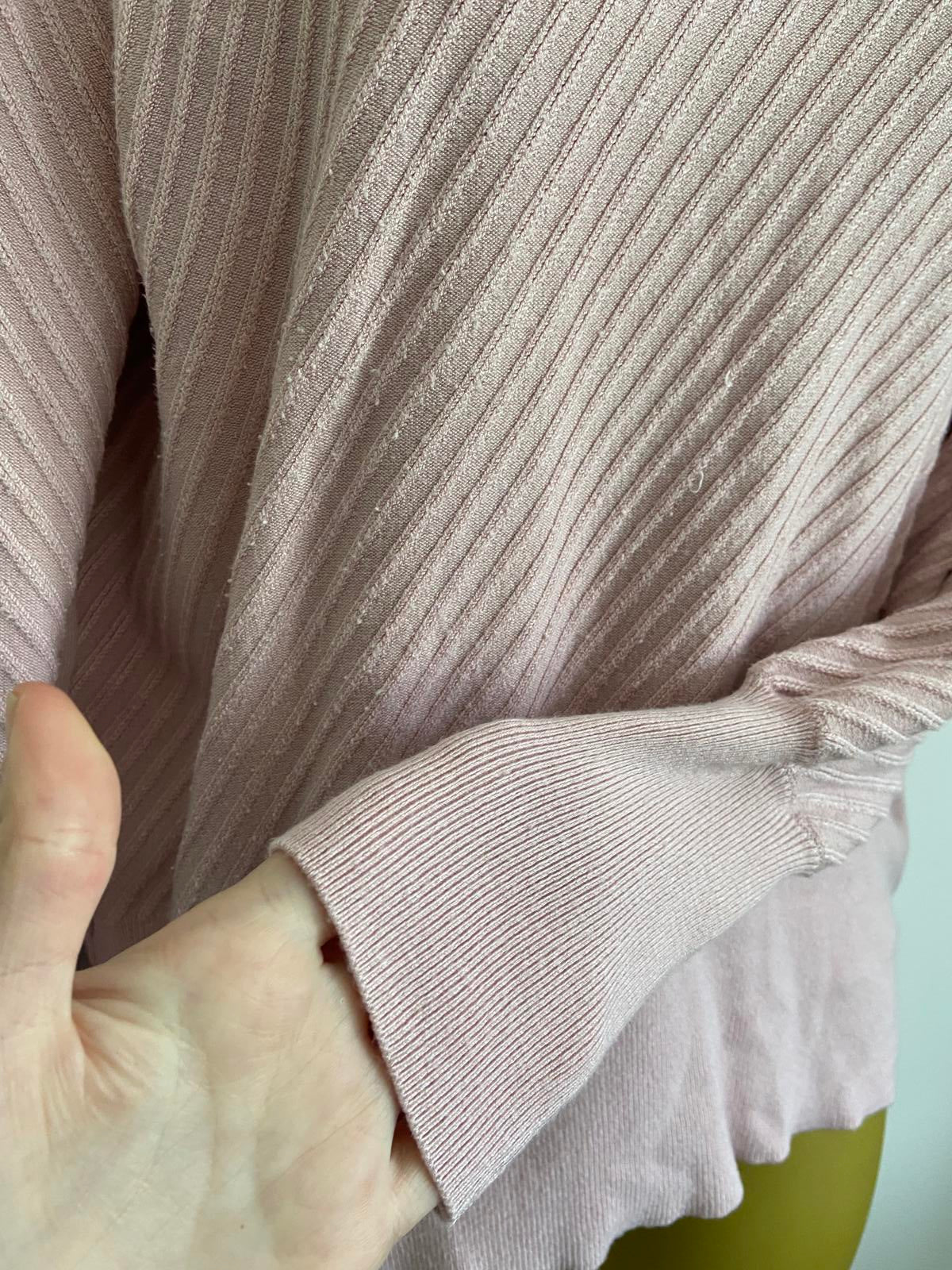 M&S Collection Size 18 Pink Diagonal Ribbed Knit Jumper Soft Long Sleeve Top