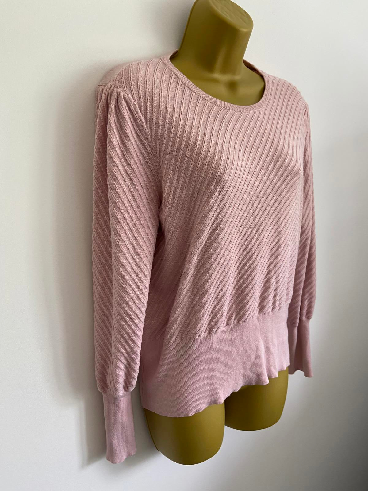 M&S Collection Size 18 Pink Diagonal Ribbed Knit Jumper Soft Long Sleeve Top