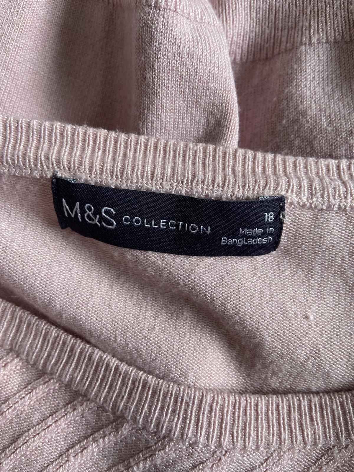 M&S Collection Size 18 Pink Diagonal Ribbed Knit Jumper Soft Long Sleeve Top
