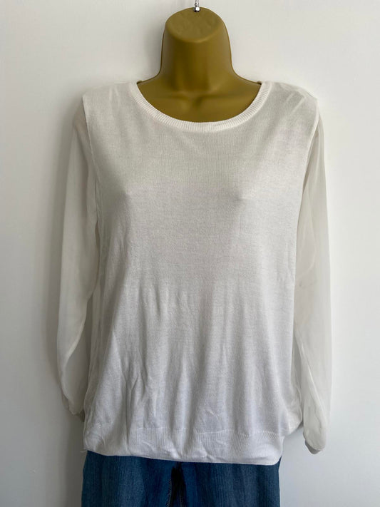 Dorothy Perkins Size 12 White Sheer Sleeve Sweater