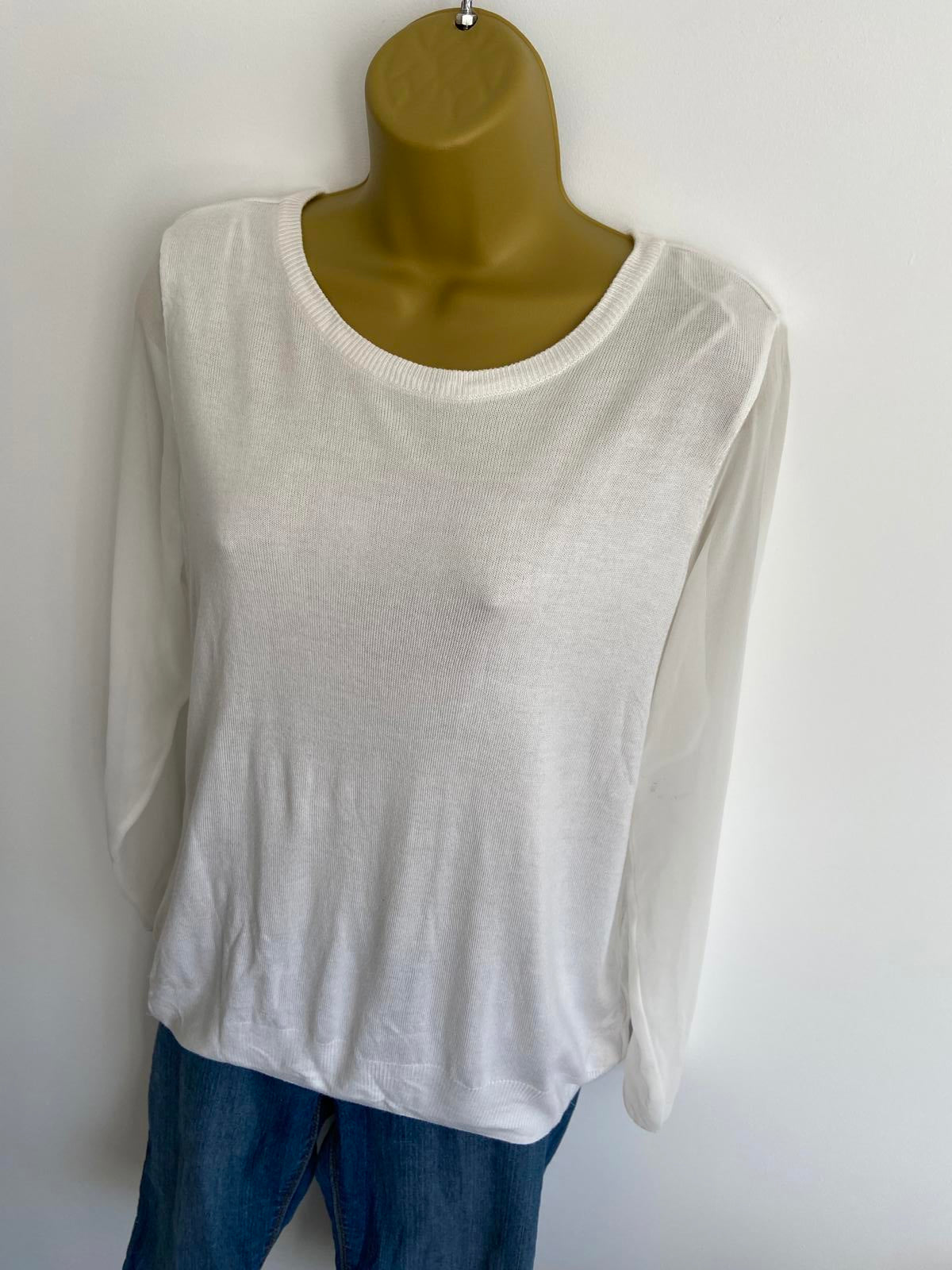 Dorothy Perkins Size 12 White Sheer Sleeve Sweater