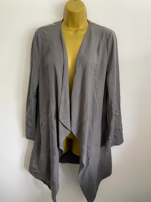 Wallis Size 12 Grey Waterfall Drape Jacket Lightweight Long Sleeve Open Front