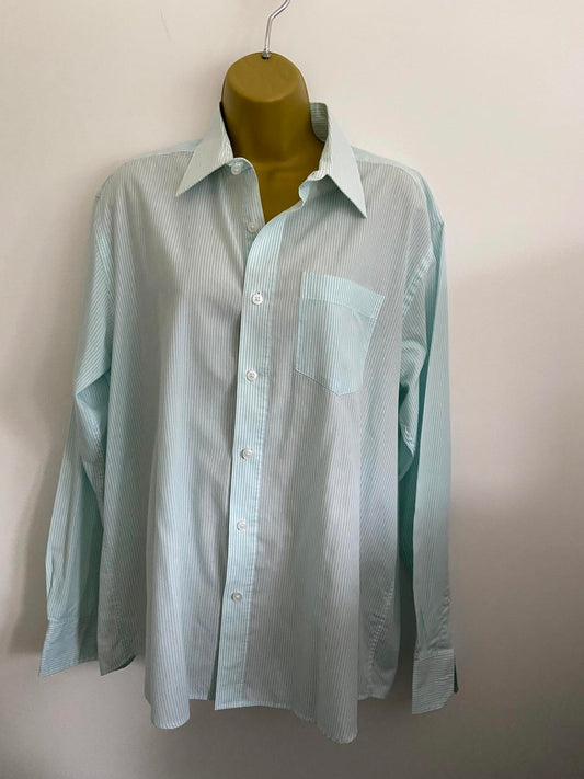 Tu Size 16 Mint Green & White Striped Long Sleeve Button Up Shirt With Pocket