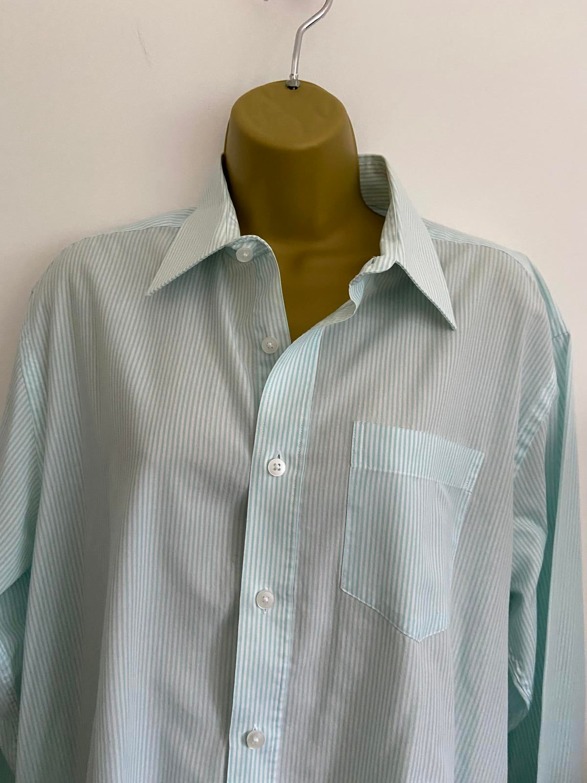 Tu Size 16 Mint Green & White Striped Long Sleeve Button Up Shirt With Pocket