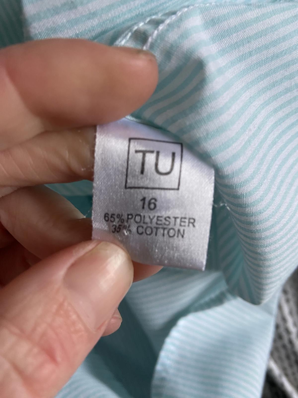 Tu Size 16 Mint Green & White Striped Long Sleeve Button Up Shirt With Pocket