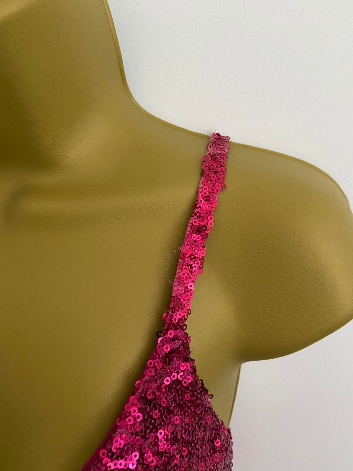 Primark Medium 12-14 Pink Sequin Glitter Crop Top Bra Festive Party Bralette