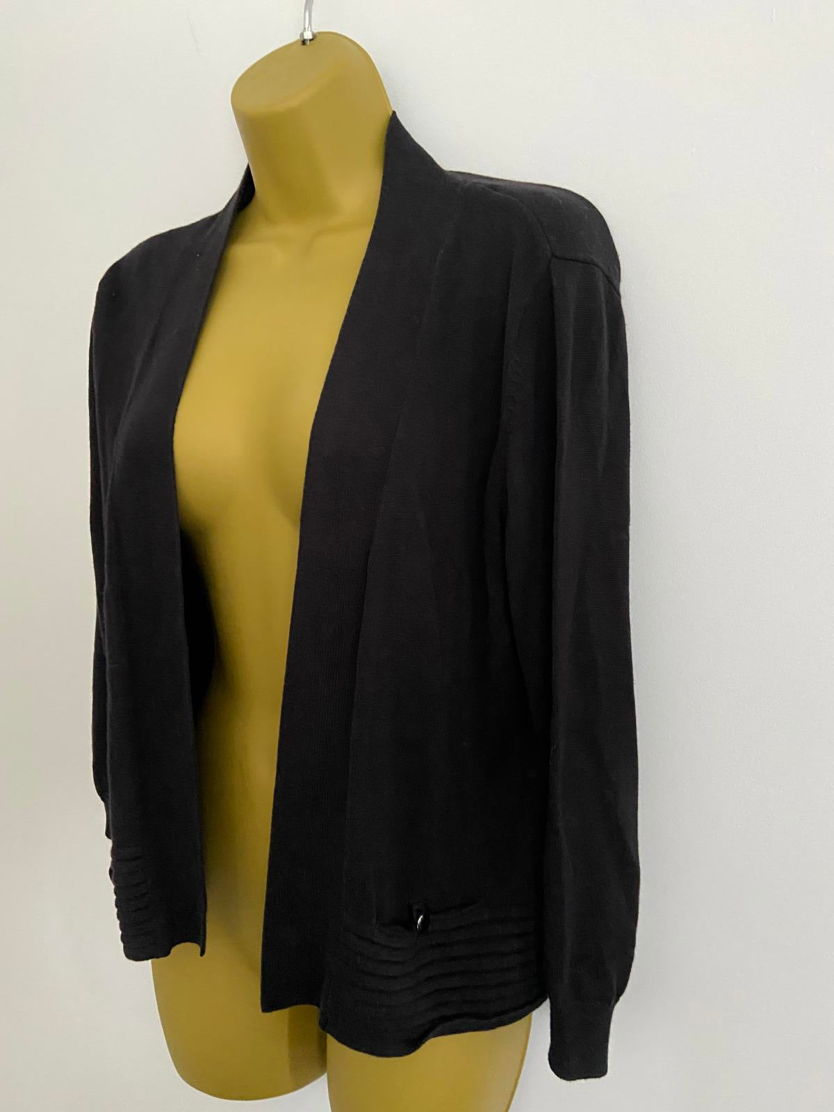 Wallis Black Open Front Waterfall Cardigan - Size M, Excellent Pre-Loved