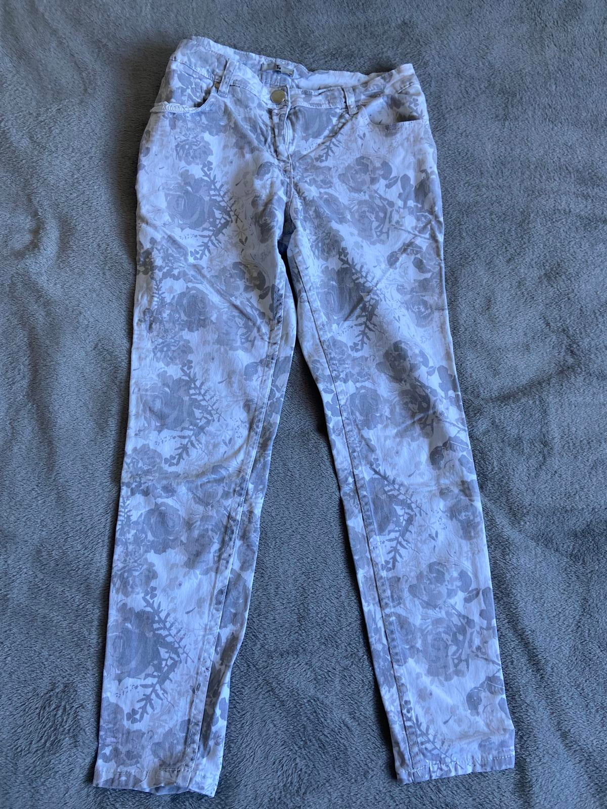 Tu Size 12 White & Grey Floral Denim Jeans Cropped Stretch Cotton Slim Leg