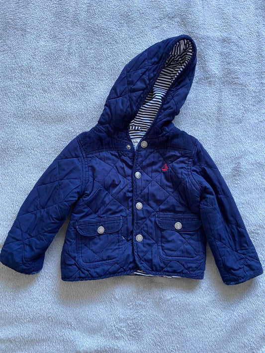 JoJo Maman Bébé Boys 12-18 Months Navy Blue Quilted Hooded Winter Coat Jacket