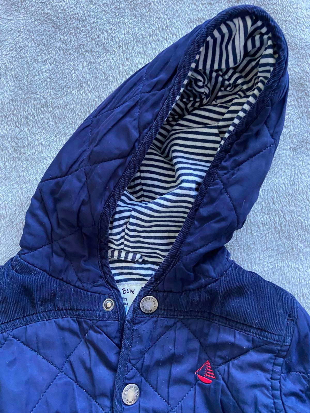 JoJo Maman Bébé Boys 12-18 Months Navy Blue Quilted Hooded Winter Coat Jacket