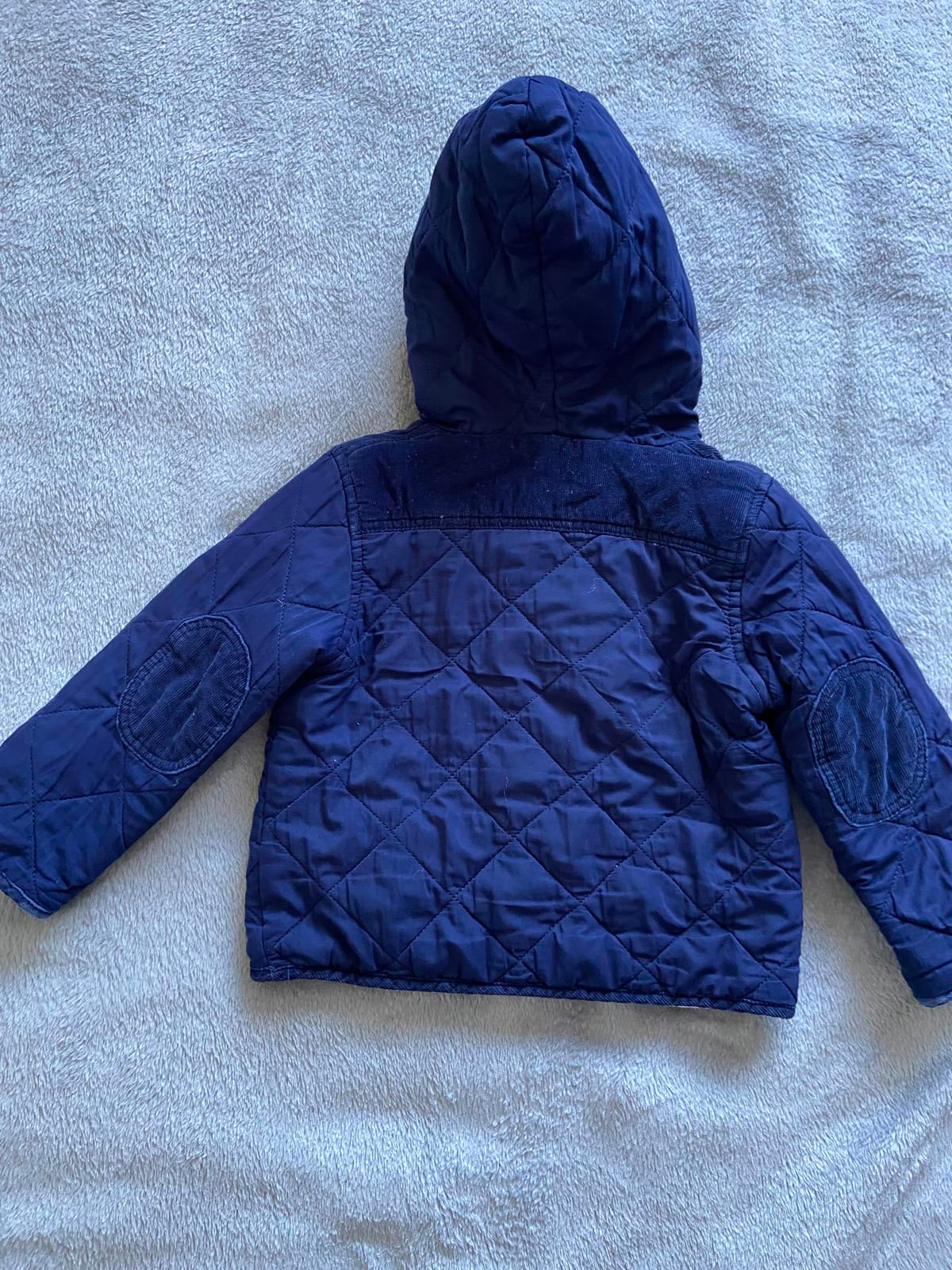 JoJo Maman Bébé Boys 12-18 Months Navy Blue Quilted Hooded Winter Coat Jacket