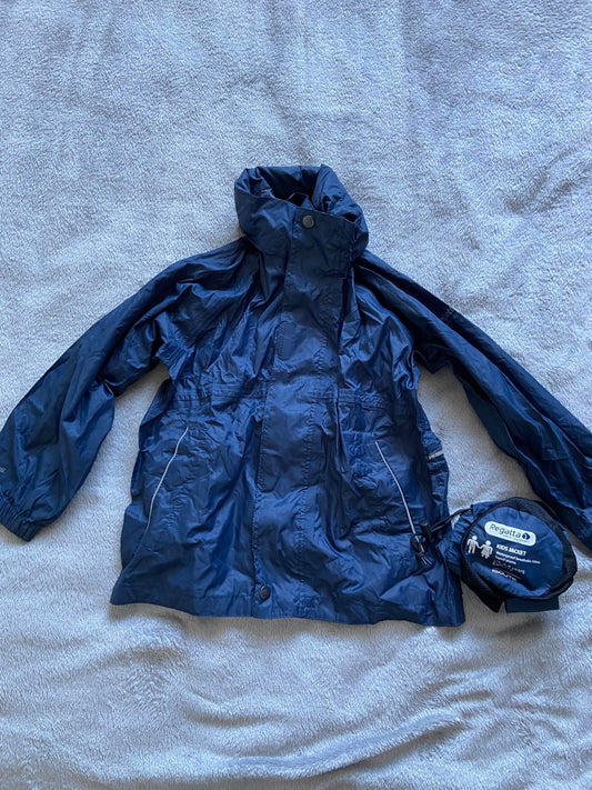 Regatta Kids Age 5-6 Navy Blue Waterproof Hooded Packaway Rain Coat Jacket