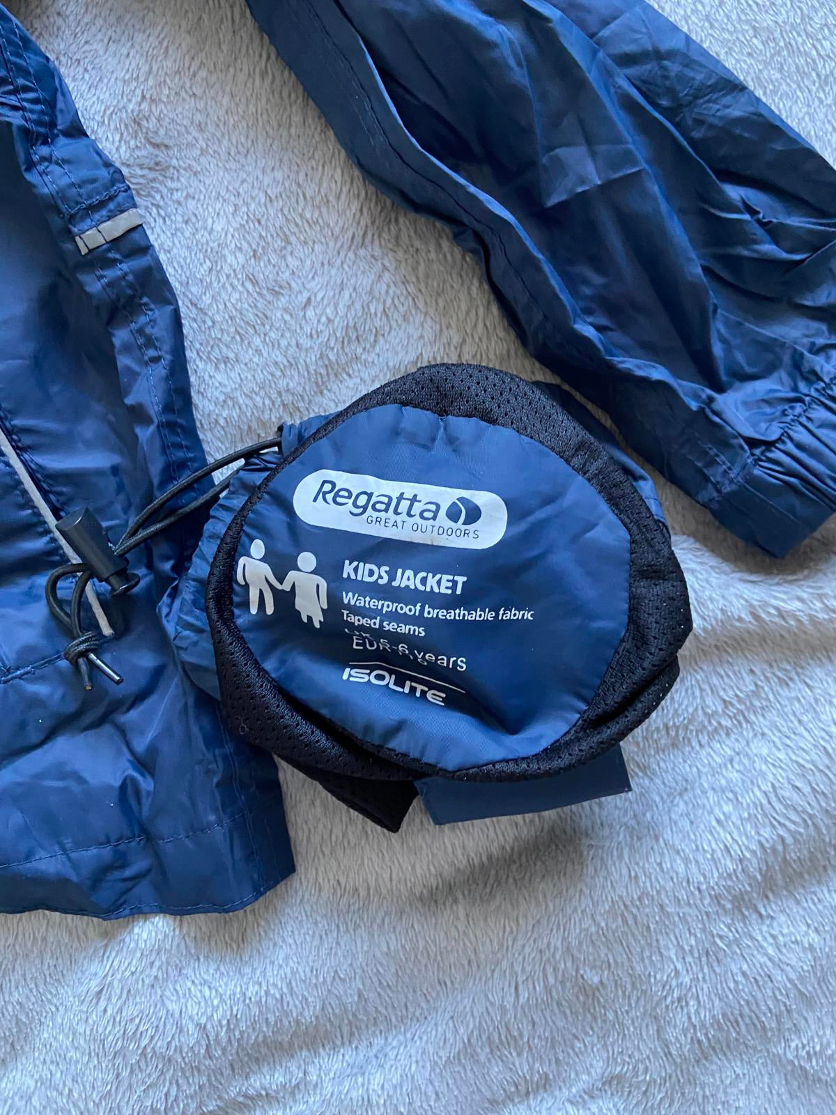 Regatta Kids Age 5-6 Navy Blue Waterproof Hooded Packaway Rain Coat Jacket