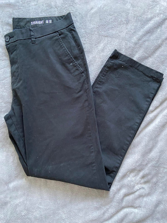 F&F Men's Size 38W 32L Black Straight Leg Soft Chino Cotton Stretch Trousers