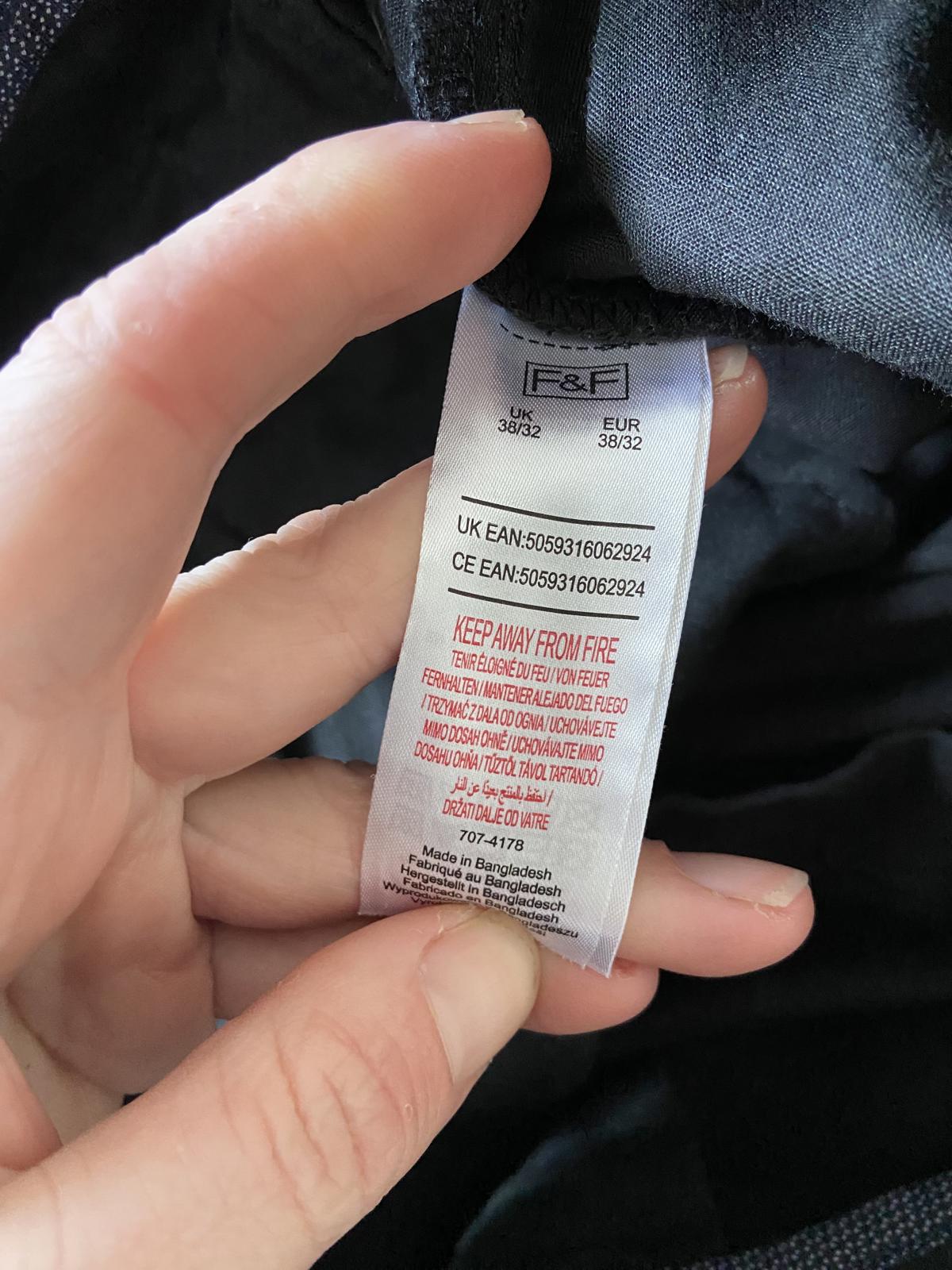 F&F Men's Size 38W 32L Black Straight Leg Soft Chino Cotton Stretch Trousers