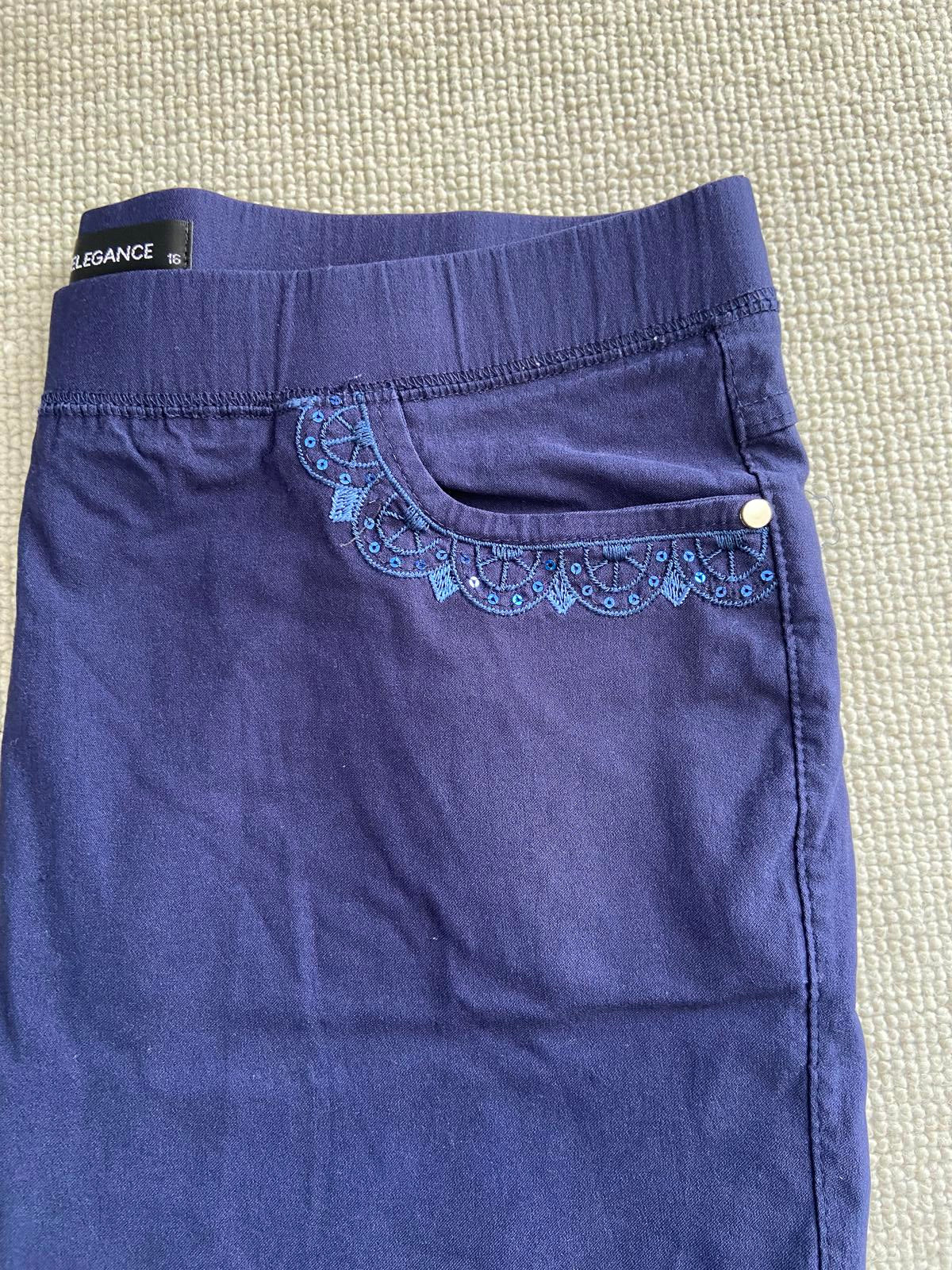 Just Elegance Size 16 Blue Embroidered Trousers with Sequins