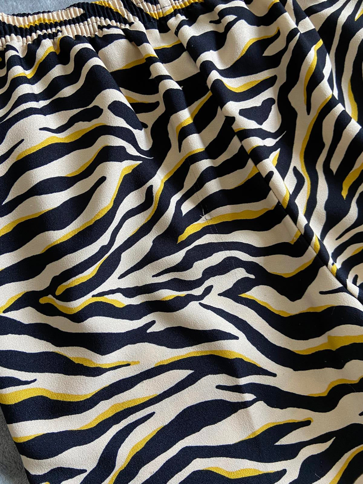 F&F Size 10 Zebra Print Trousers Beige Yellow Black Elasticated Waist Tie Front