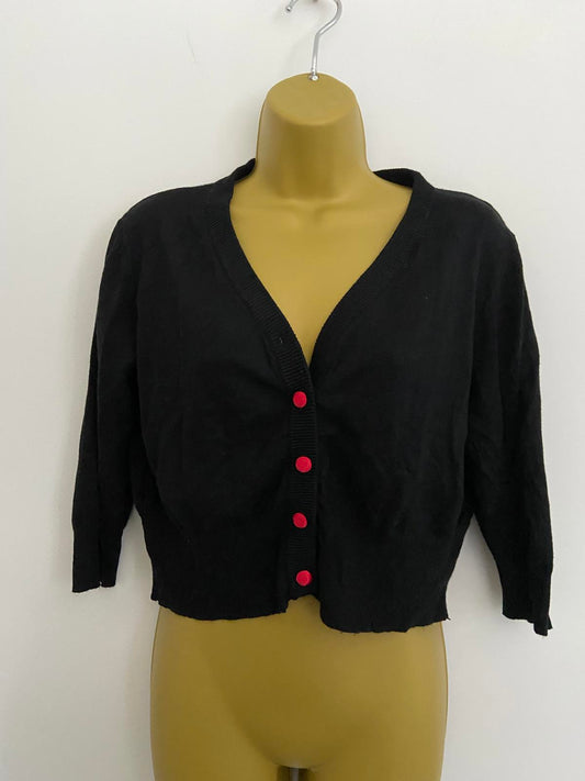 Unbranded Black Cropped V-Neck Cardigan - Red Buttons, Size S