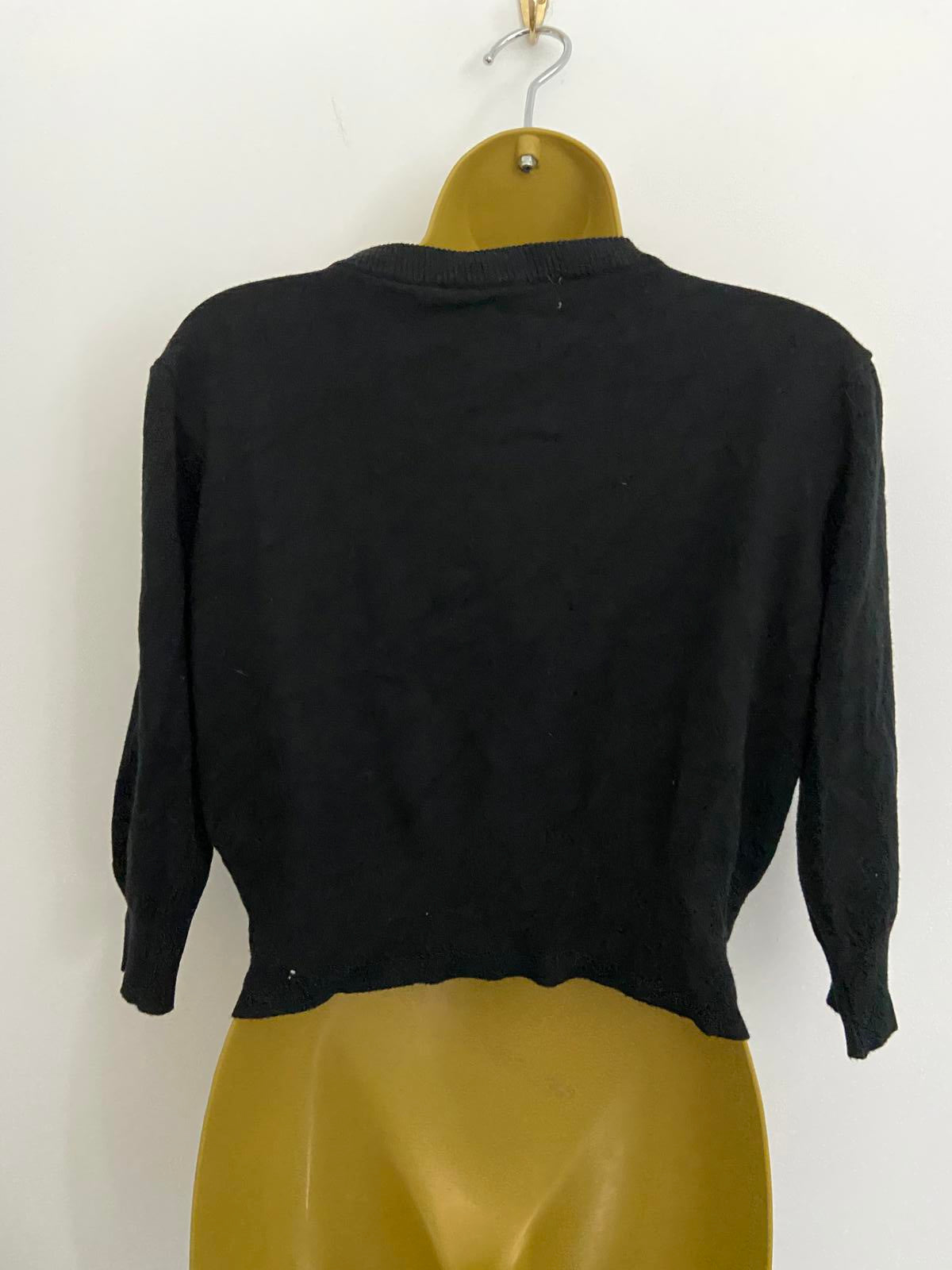 Unbranded Black Cropped V-Neck Cardigan - Red Buttons, Size S
