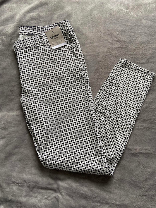 Tu Size 18 Long Black & White Geometric Print Skinny Cotton Stretch Trousers