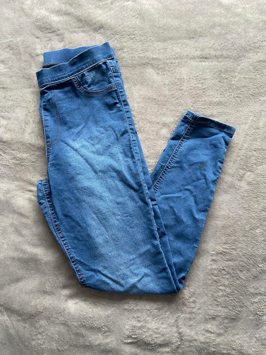 M&S Size 10 Medium Indigo Blue Denim Jeggings Elasticated Waist 26" Leg