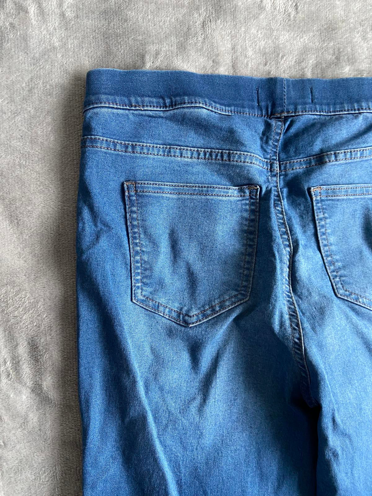 M&S Size 10 Medium Indigo Blue Denim Jeggings Elasticated Waist 26" Leg