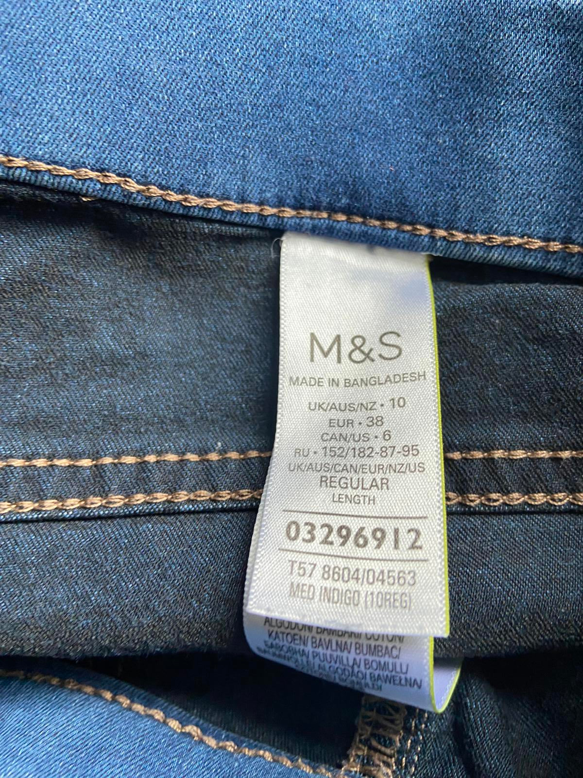 M&S Size 10 Medium Indigo Blue Denim Jeggings Elasticated Waist 26" Leg