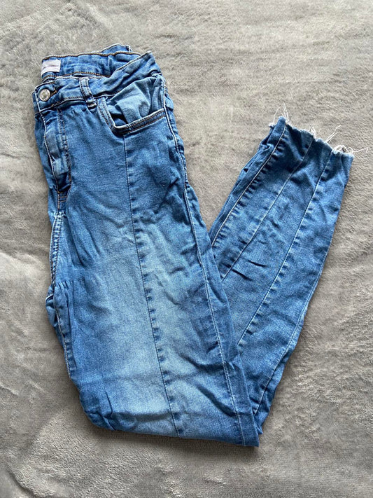 Urban Bliss Size 12 Blue Slim Straight Jeans Raw Hem Detail Cotton Stretch 26"