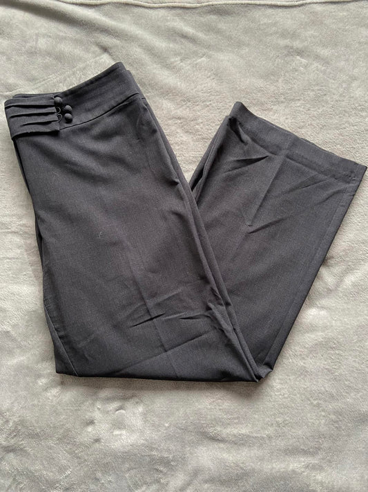 M&S Size 18 Medium Charcoal Grey Smart Wide Leg Trousers 3 Button Detail