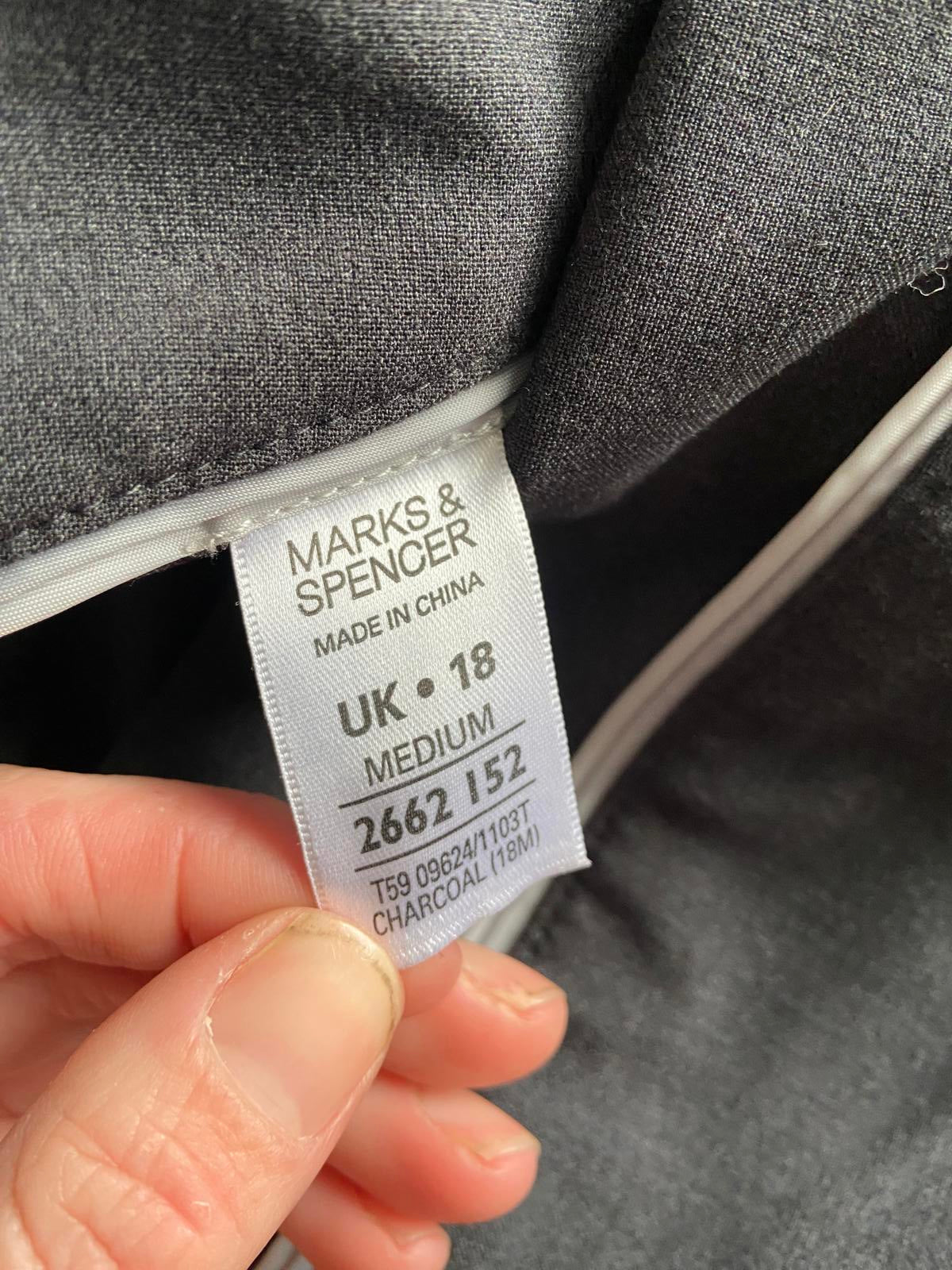 M&S Size 18 Medium Charcoal Grey Smart Wide Leg Trousers 3 Button Detail