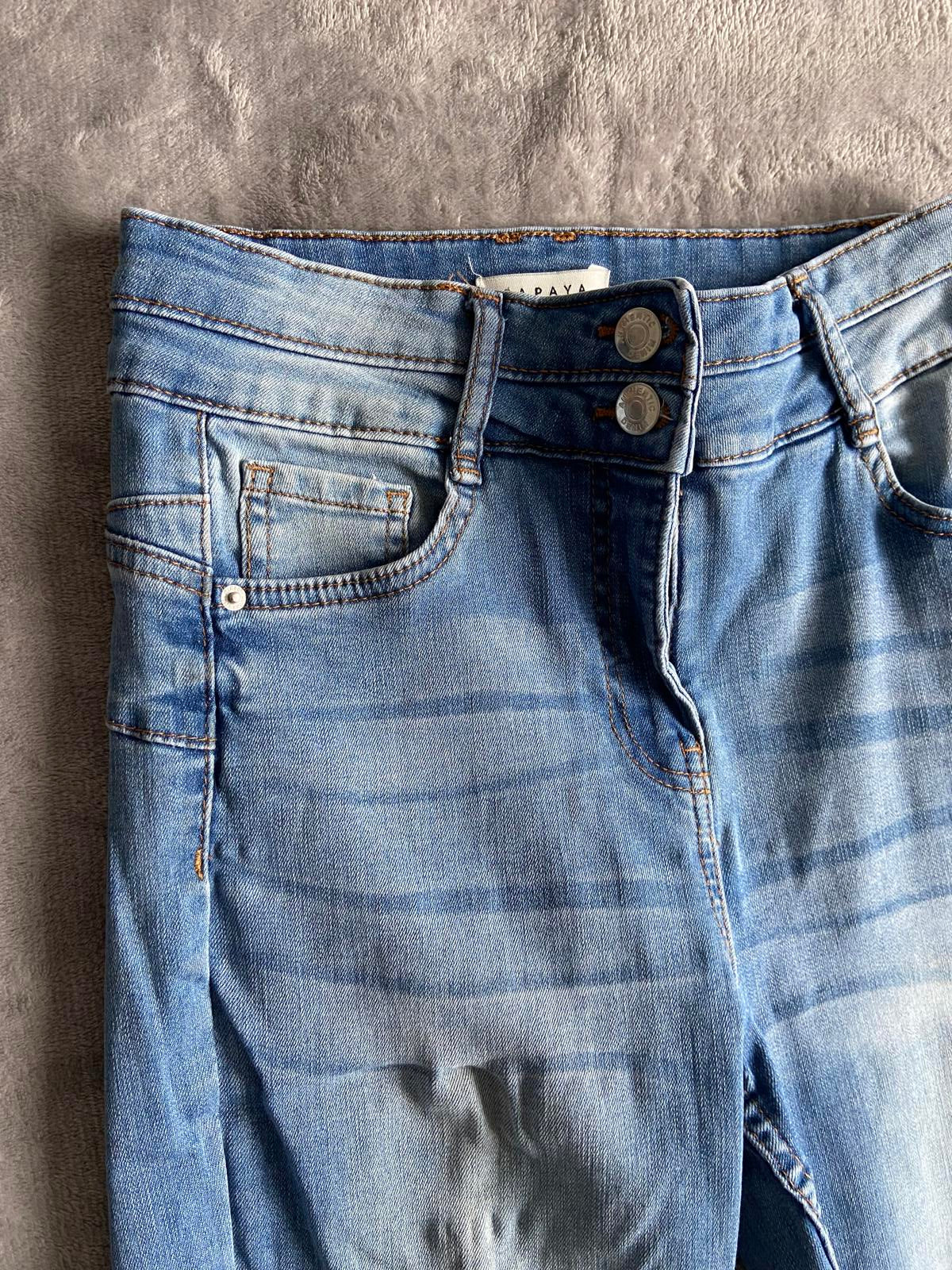 Papaya Size 8 Blue Distressed Skinny Jeans Frayed Ankle Detail 27.5" Leg