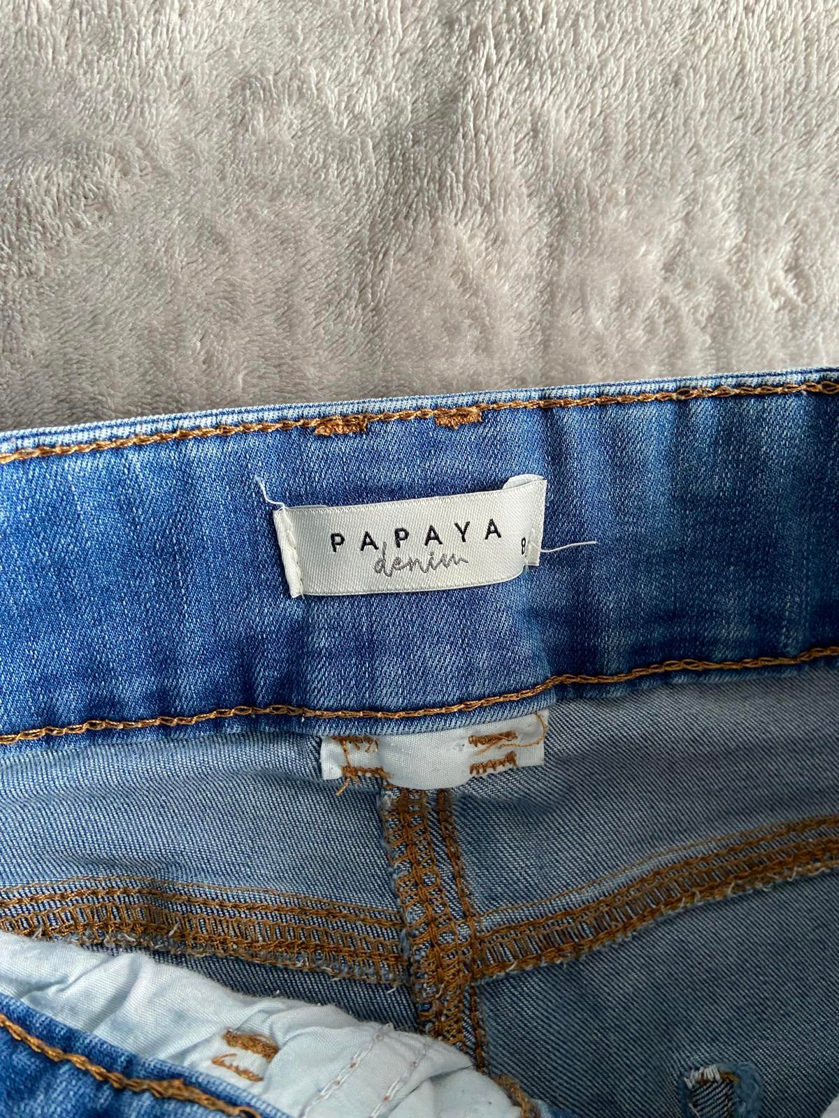 Papaya Size 8 Blue Distressed Skinny Jeans Frayed Ankle Detail 27.5" Leg