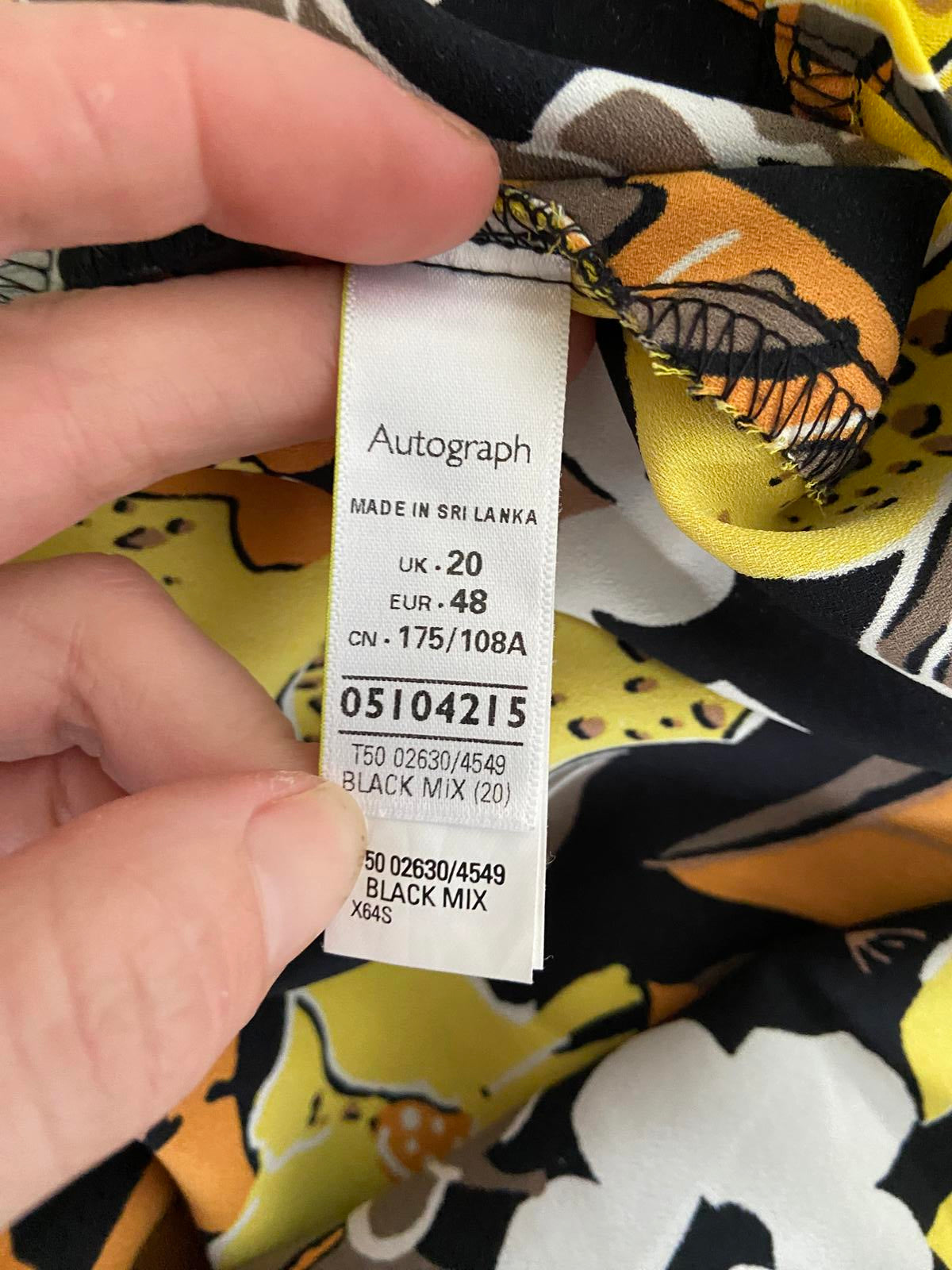 M&S Autograph Size 20 Black Orange Yellow Floral Vibrant Strappy Midi Dress