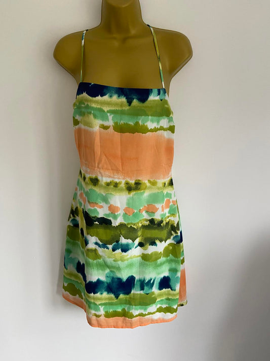 Nasty Gal Size 14 Blue Green Orange Abstract Stripe Strappy Back Mini Dress