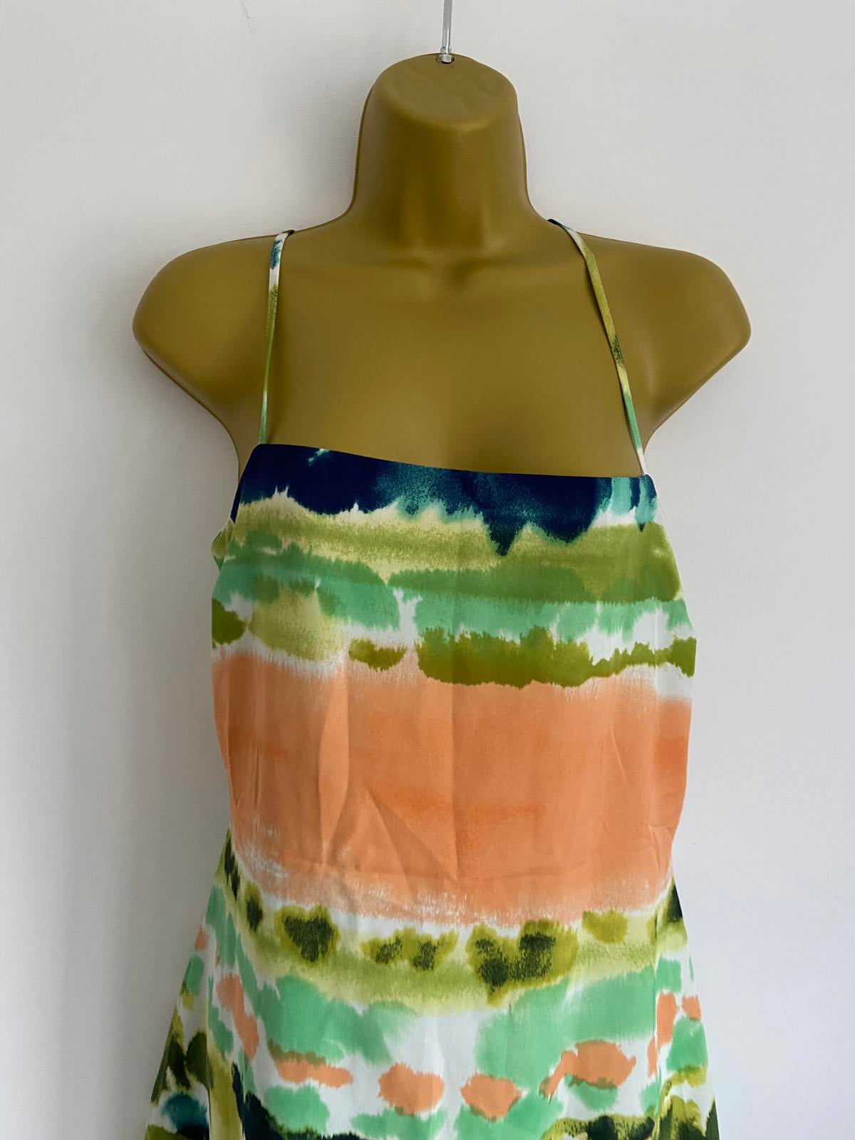 Nasty Gal Size 14 Blue Green Orange Abstract Stripe Strappy Back Mini Dress