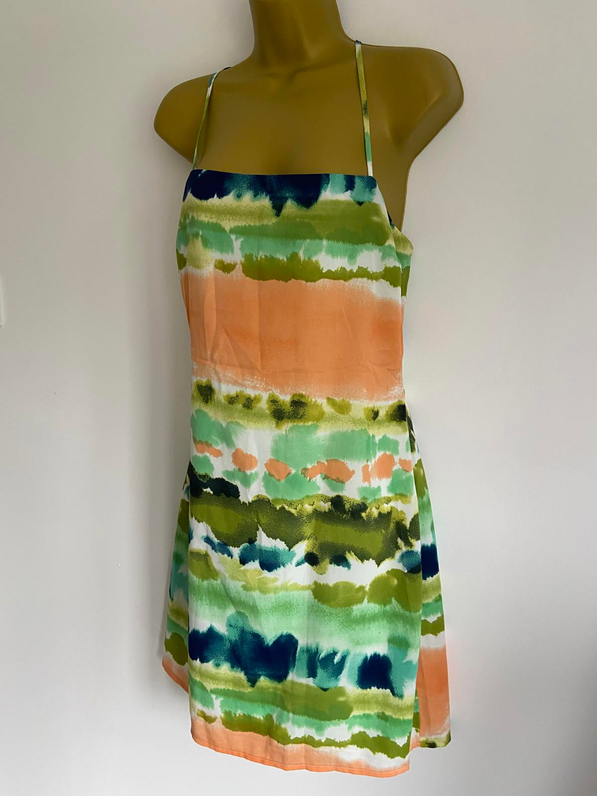 Nasty Gal Size 14 Blue Green Orange Abstract Stripe Strappy Back Mini Dress