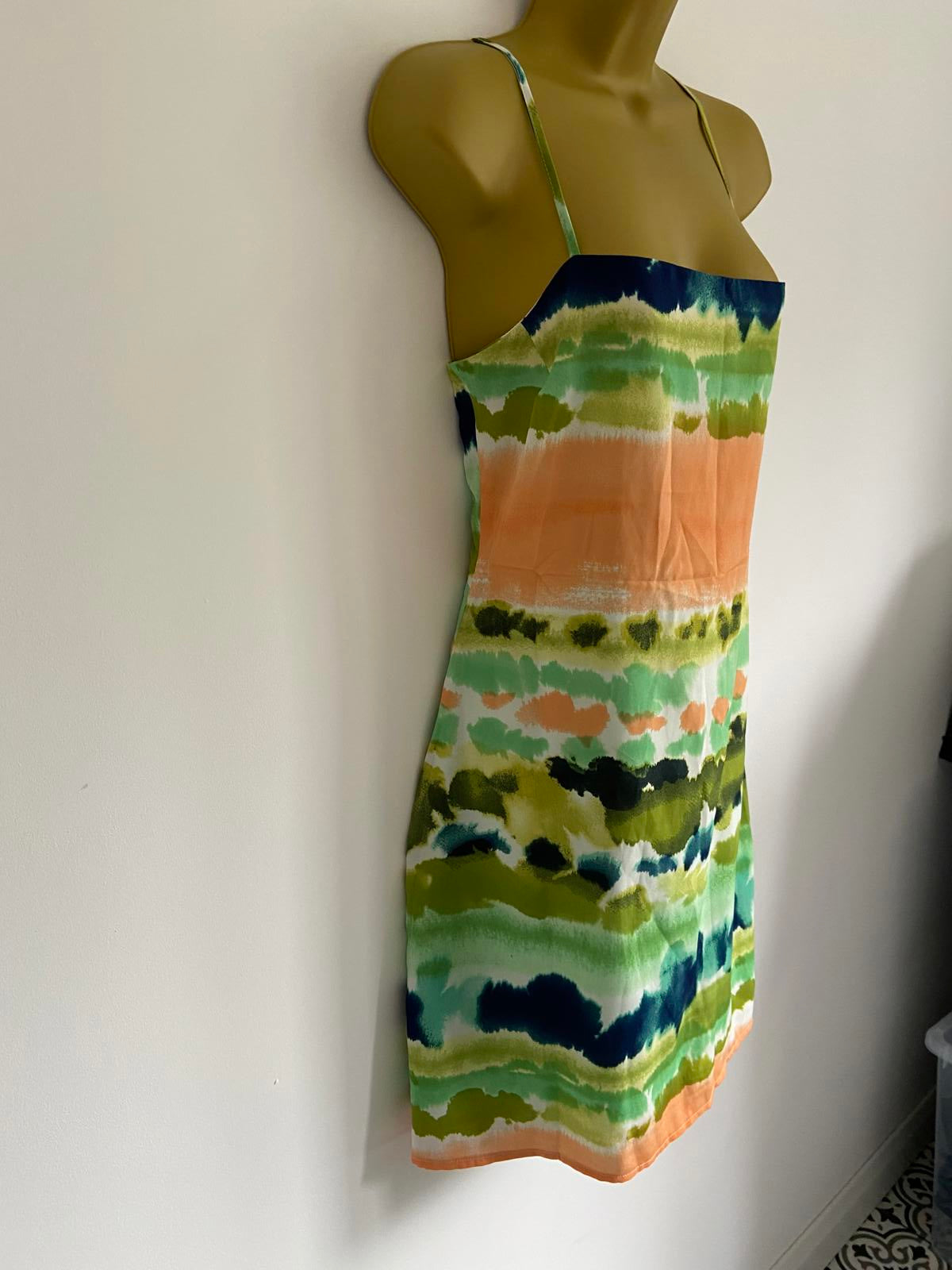 Nasty Gal Size 14 Blue Green Orange Abstract Stripe Strappy Back Mini Dress
