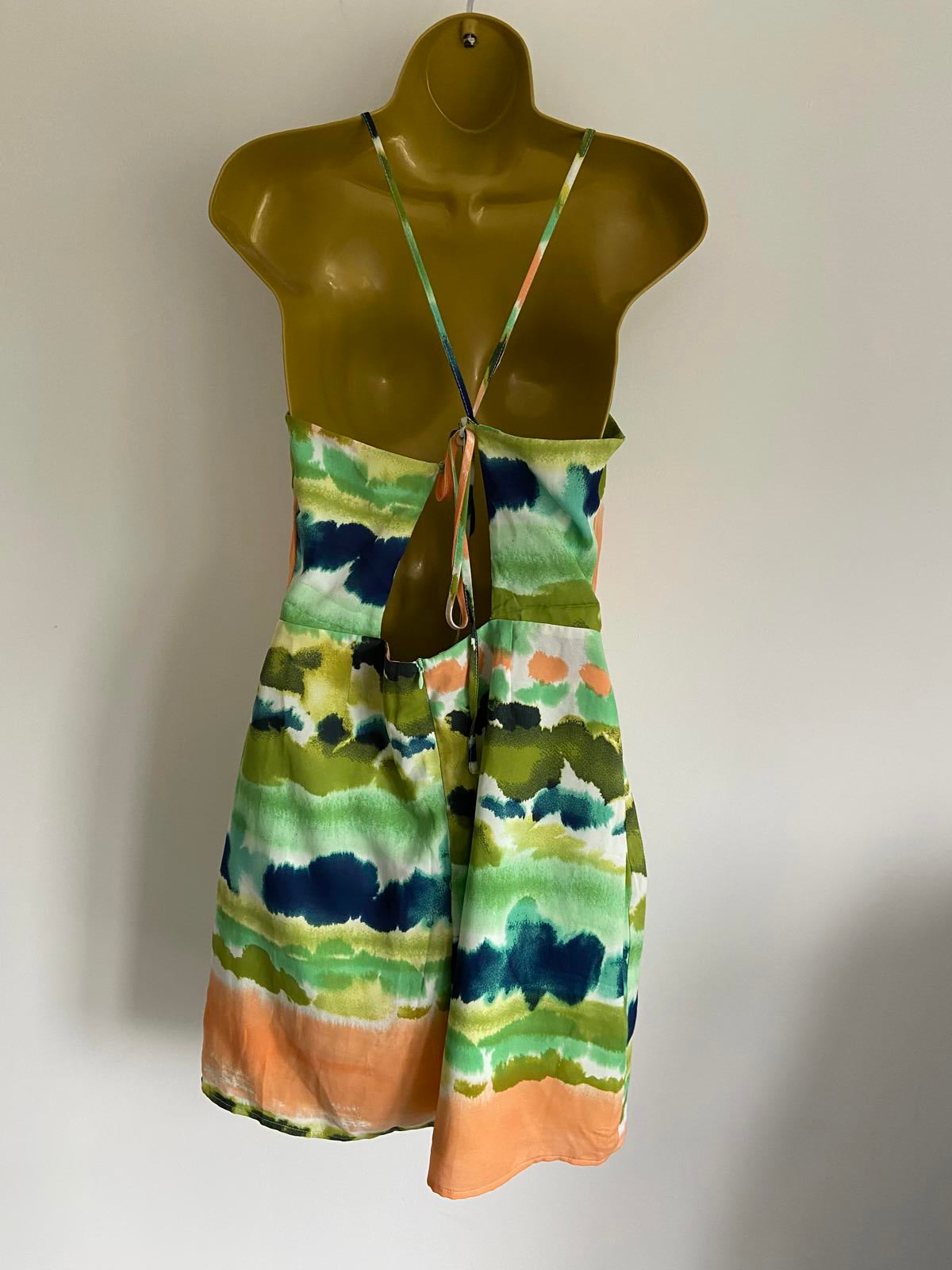 Nasty Gal Size 14 Blue Green Orange Abstract Stripe Strappy Back Mini Dress