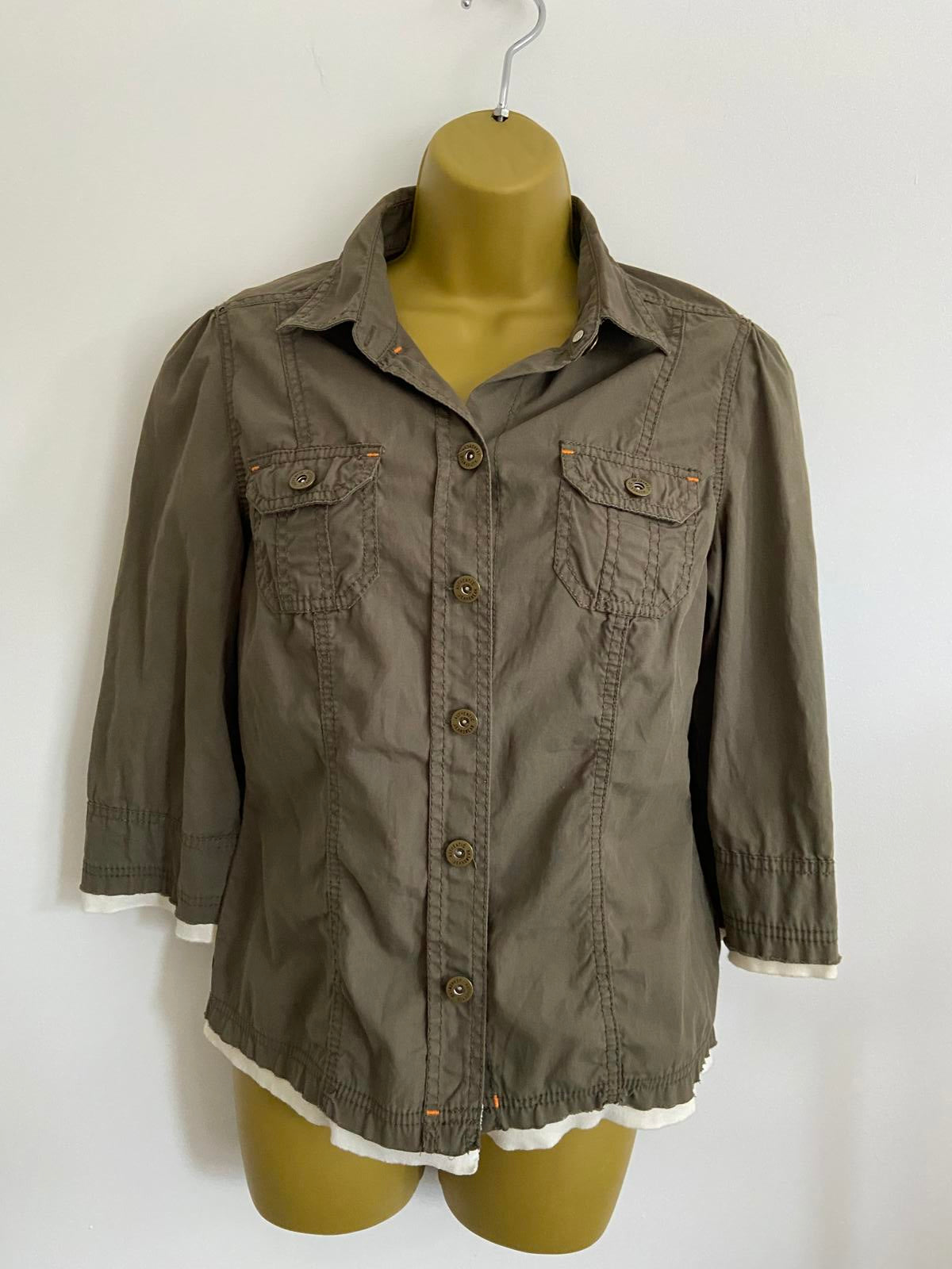 M&S (Marks & Spencer) Ladies Khaki Cotton Shirt - Military Style, Size UK 10