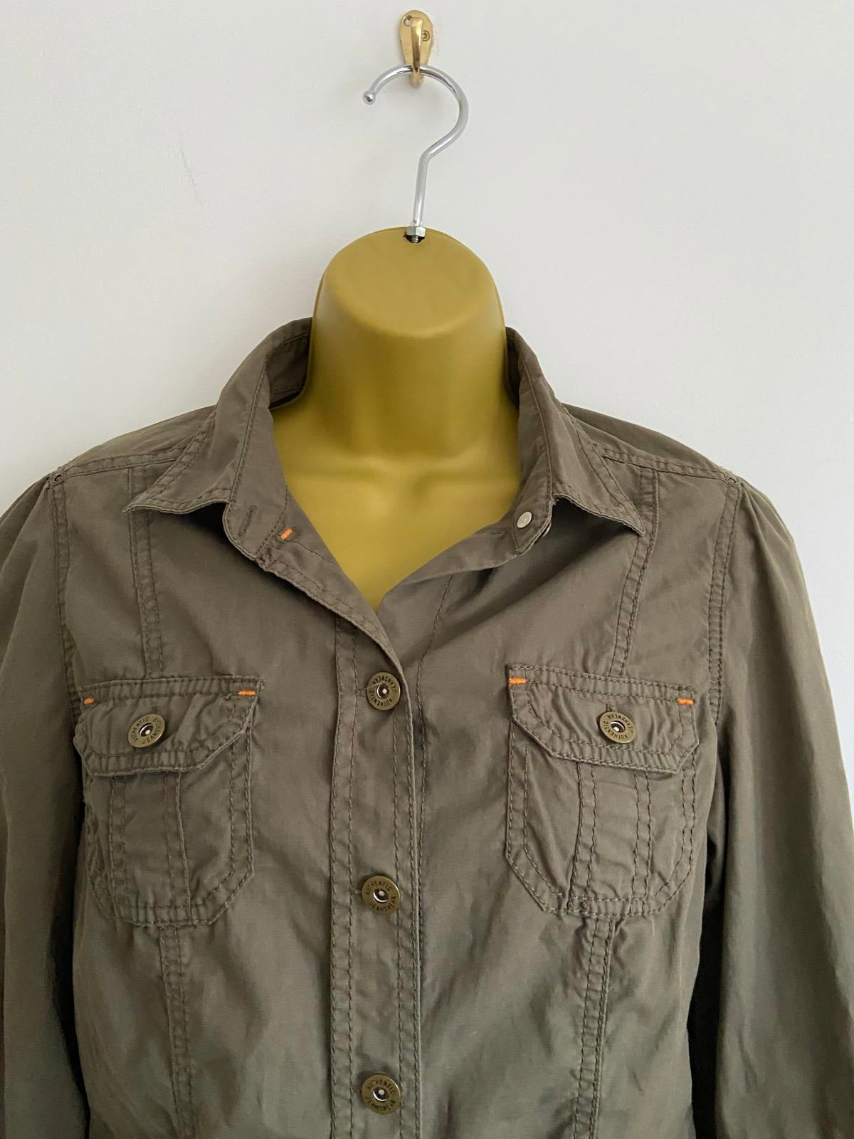 M&S (Marks & Spencer) Ladies Khaki Cotton Shirt - Military Style, Size UK 10