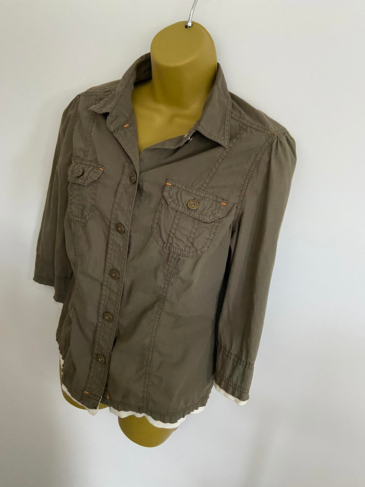 M&S (Marks & Spencer) Ladies Khaki Cotton Shirt - Military Style, Size UK 10