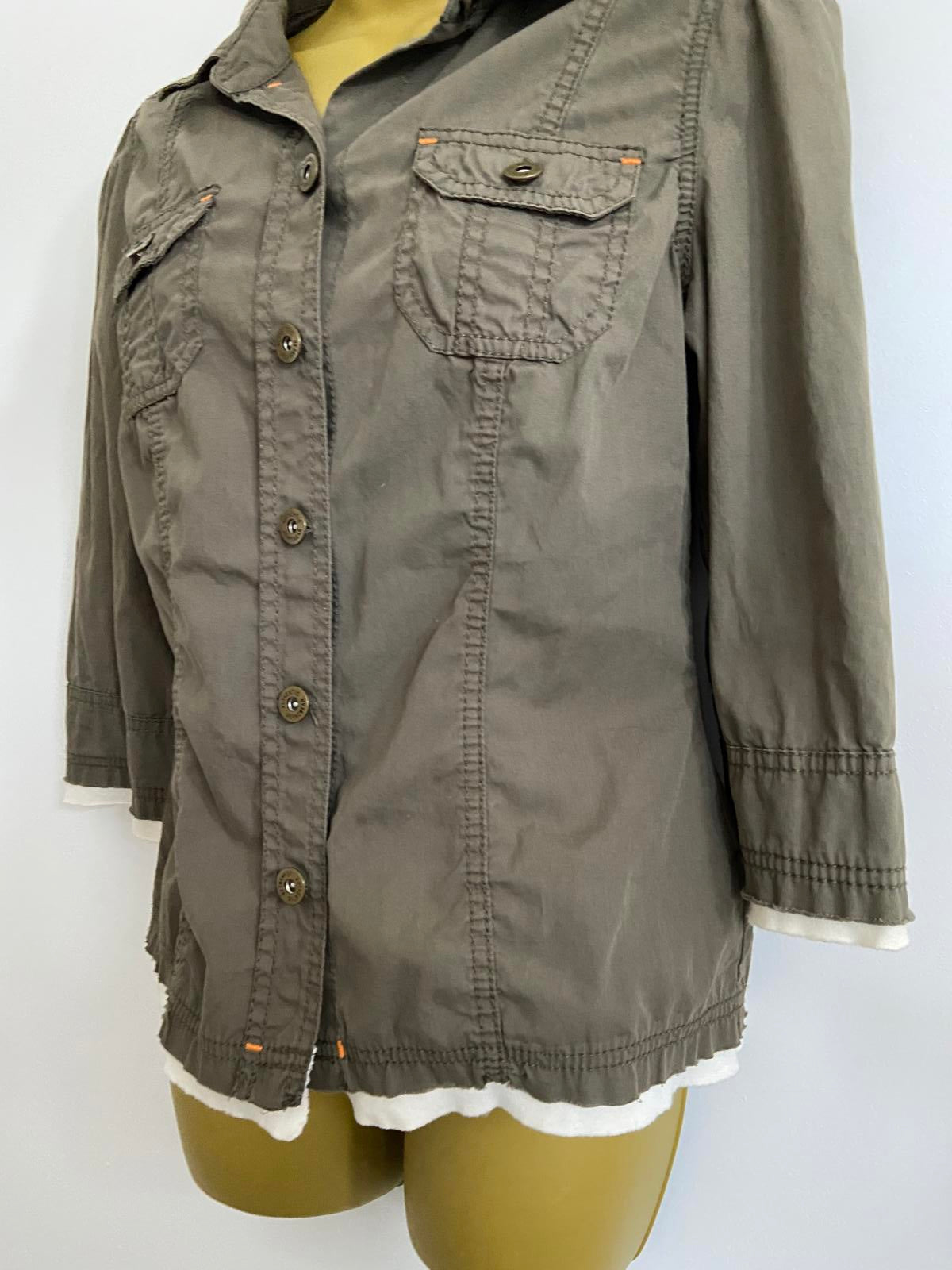 M&S (Marks & Spencer) Ladies Khaki Cotton Shirt - Military Style, Size UK 10
