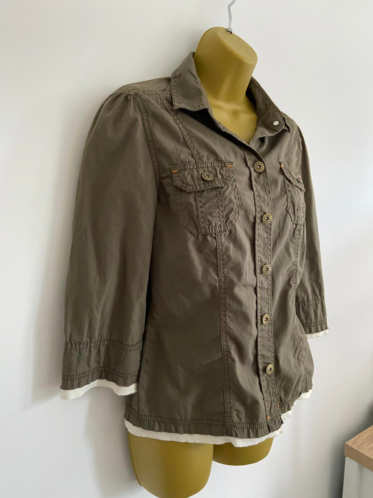 M&S (Marks & Spencer) Ladies Khaki Cotton Shirt - Military Style, Size UK 10