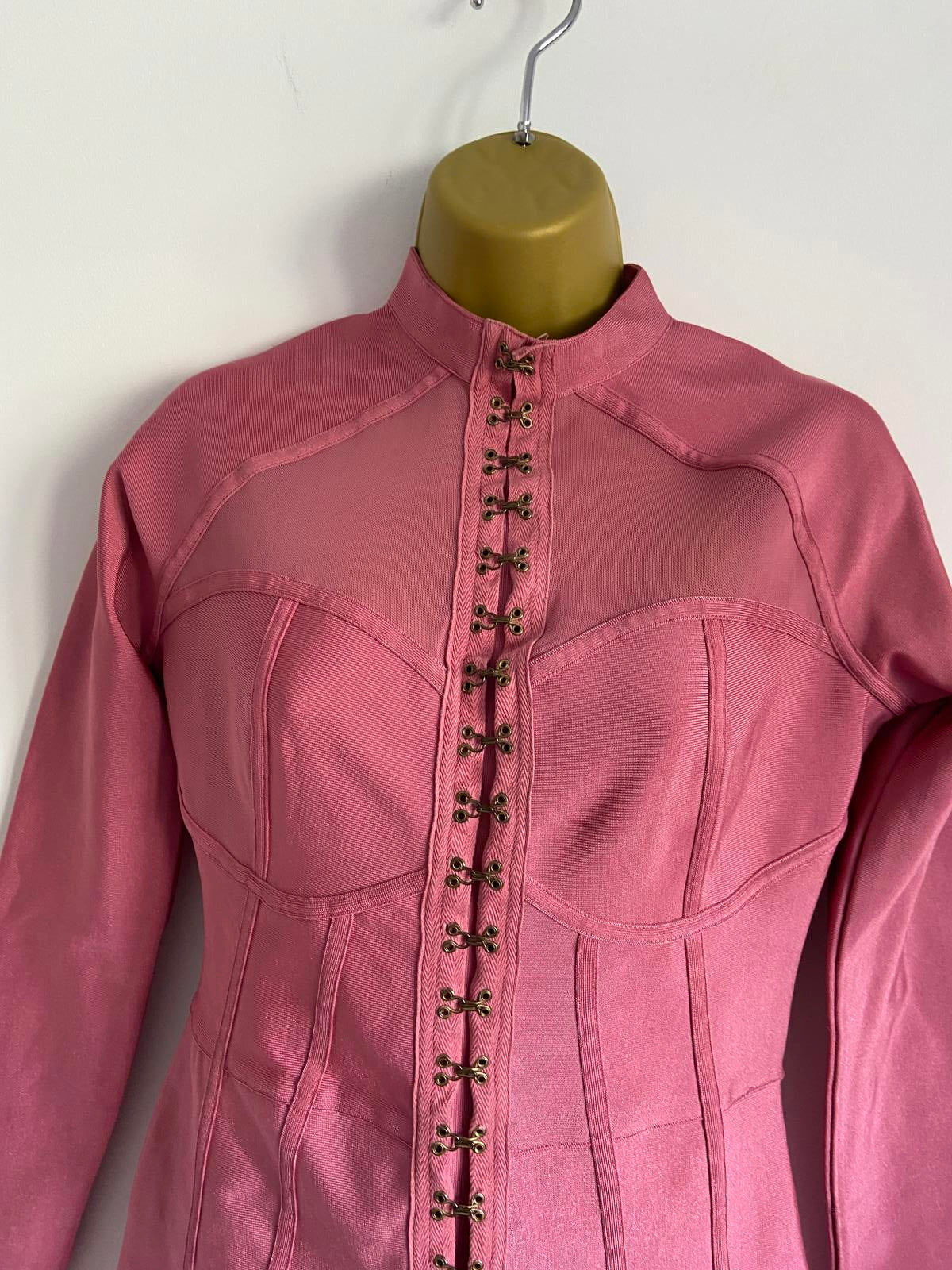PrettyLittleThing Size 12 Pink Steampunk Corset Style Bodycon Mini Dress